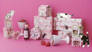 苺づくし！春のギフト。春季限定の紅茶や焼き菓子が苺とネコを描いた限定パッケージで登場