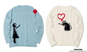 カシミアニットで有名なルシアン ペラフィネが、イギリスのグラフィテ ィアートプロジェクトBRANDALISEDTMとコラボレーションでバンクシーのグラフィティ柄ウェアを発売