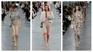 1986年に発表された幾何学プリントやテーラードと、2000年春夏コレクションを融合して構成したフェンディ 2022-23年秋冬コレクション